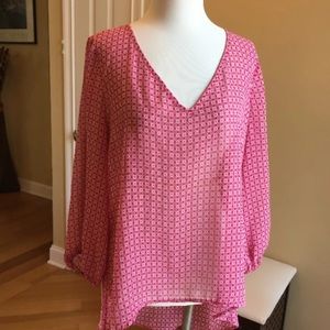 Women Blouse Top Pink Wishful Park V-Neck High-Low 3/4 Sleeve XLarge